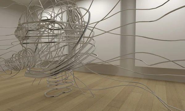 Galeria 3D com molduras e escultura moderna — Fotografia de Stock