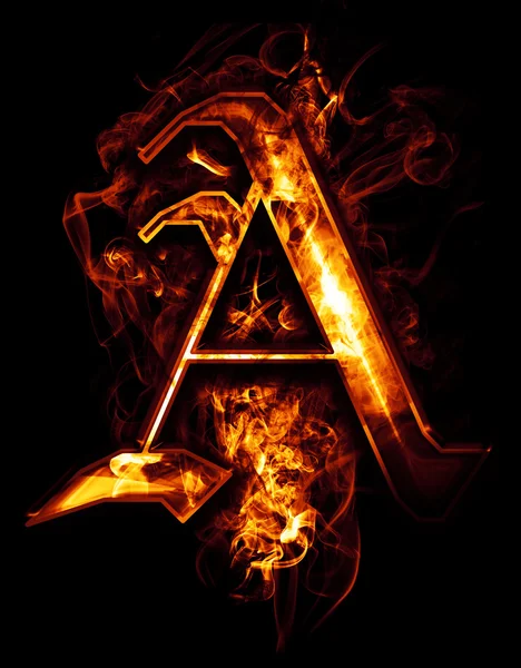 A, иллюстрация слова с хромированными эффектами и красным огнем на бла — стоковое фото