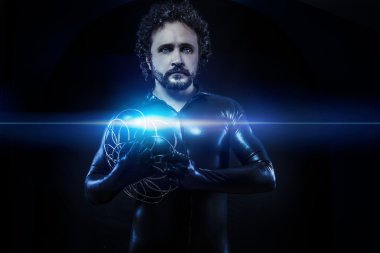 fantezi ve bilim-kurgu, fütüristik asker siyah lateks giyinmiş