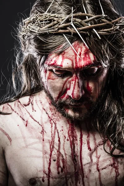 Calvary jesus, man bleeding, representation of passion — Stock Photo, Image