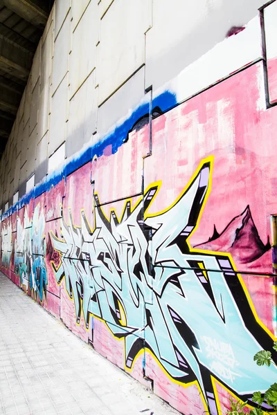 Corridor, colorful graffiti, abstract grunge graffiti background