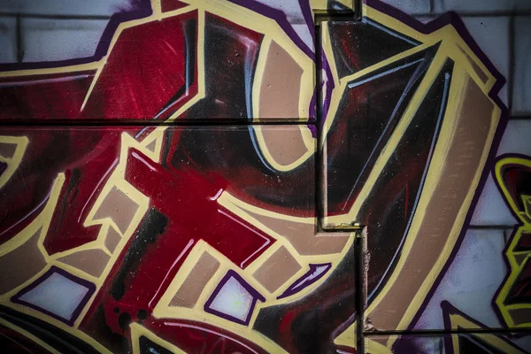Czerwone i złote słowa sztuki, kolorowe graffiti — Zdjęcie stockowe