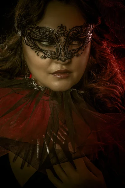 Fantasy art, sensual woman with venetian mask, cabaret — Stock Photo, Image