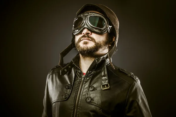 Proud, Fighter pilot with hat and glasses era, vintage — Stock Photo, Image