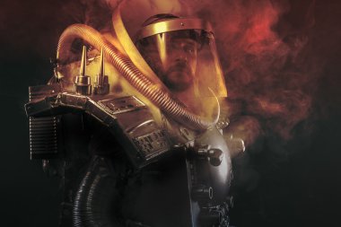 Astronot, fantezi savaşçı kocaman boşluk silah ile