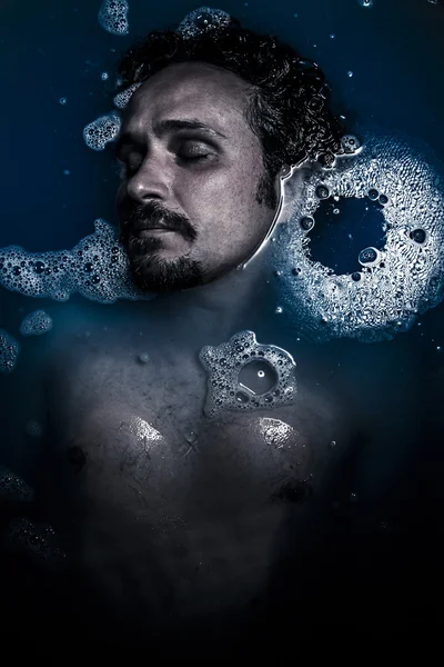 Man on water, nude, melancholy and suicide, sadness and depress — Stock Photo, Image