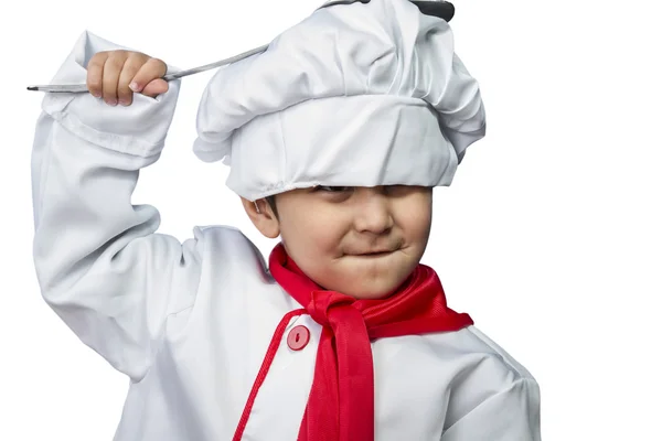 Isolated, funny child dressed as a cook — Stock Photo, Image