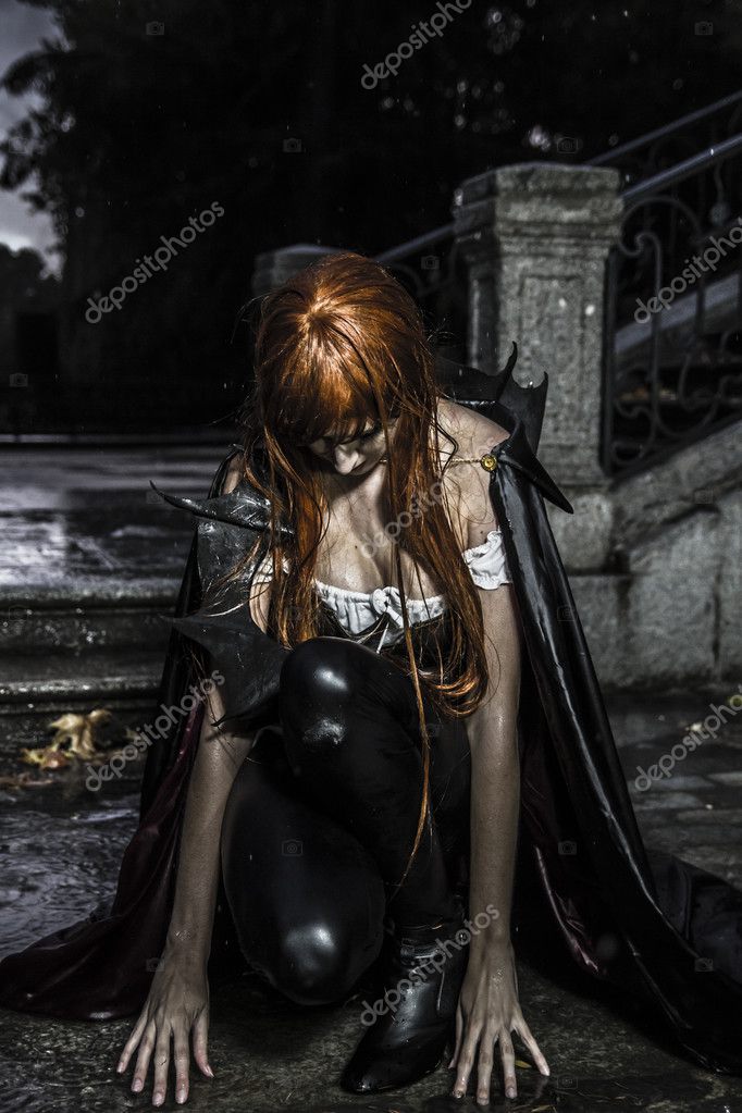 Sadness Under The Storm Beautiful Vampire Woman In Palace Gate