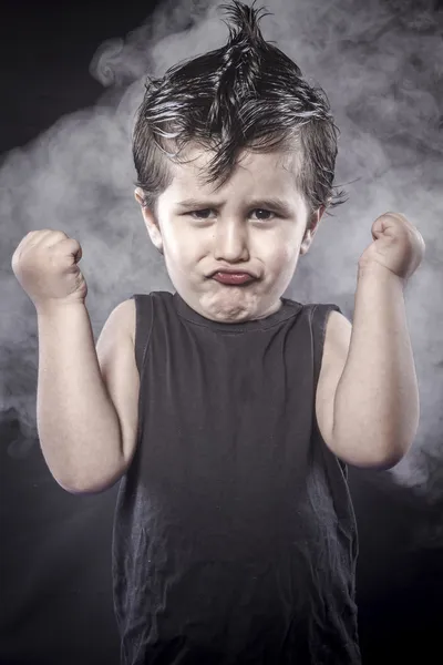 Rockstar, child rocker dress and funny expressions crested — Stock Photo, Image