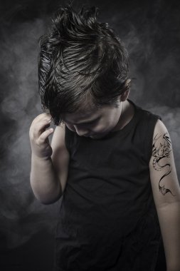 Dragon tattoo, rebellious child, funny guy with slicked back hair clipart