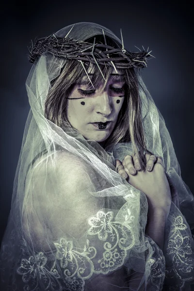 Salvation, woman dressed in white veil — Stock Photo, Image