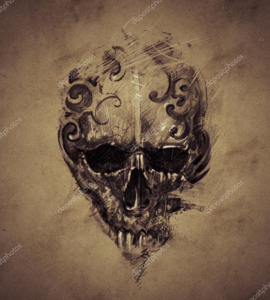 Art Vampire Skull Tattoo stock illustration Illustration of fine   106662391