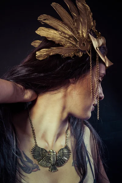 Warrior woman with gold mask — Stock Photo, Image