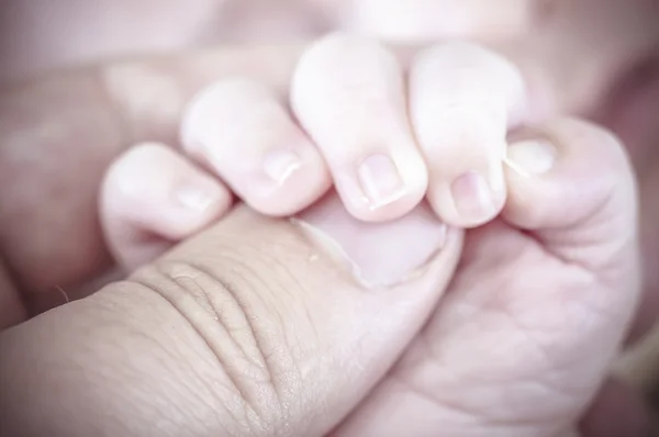 Nyfödda barnet hålla hand — Stockfoto