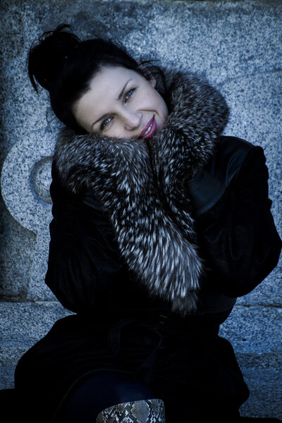Portrait of elegant beautiful woman in winter in fur coat