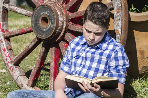 Jonge jongen lezen van een boek — Stockfoto