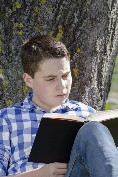 Jonge jongen lezen van een boek — Stockfoto