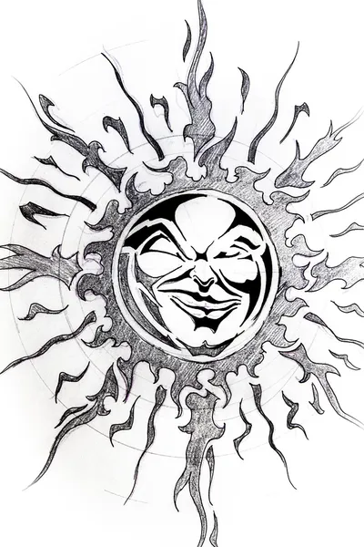 Sol tribal, boceto del tatuaje —  Fotos de Stock