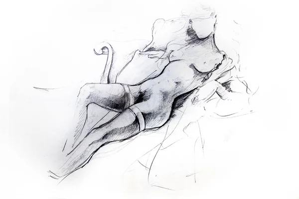 Nude woman, sketch of tattoo — Stock Photo, Image