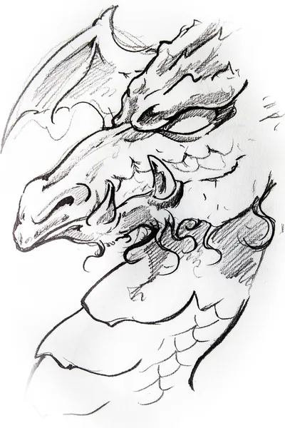 Medeltida dragon skiss av tatuering — Stockfoto