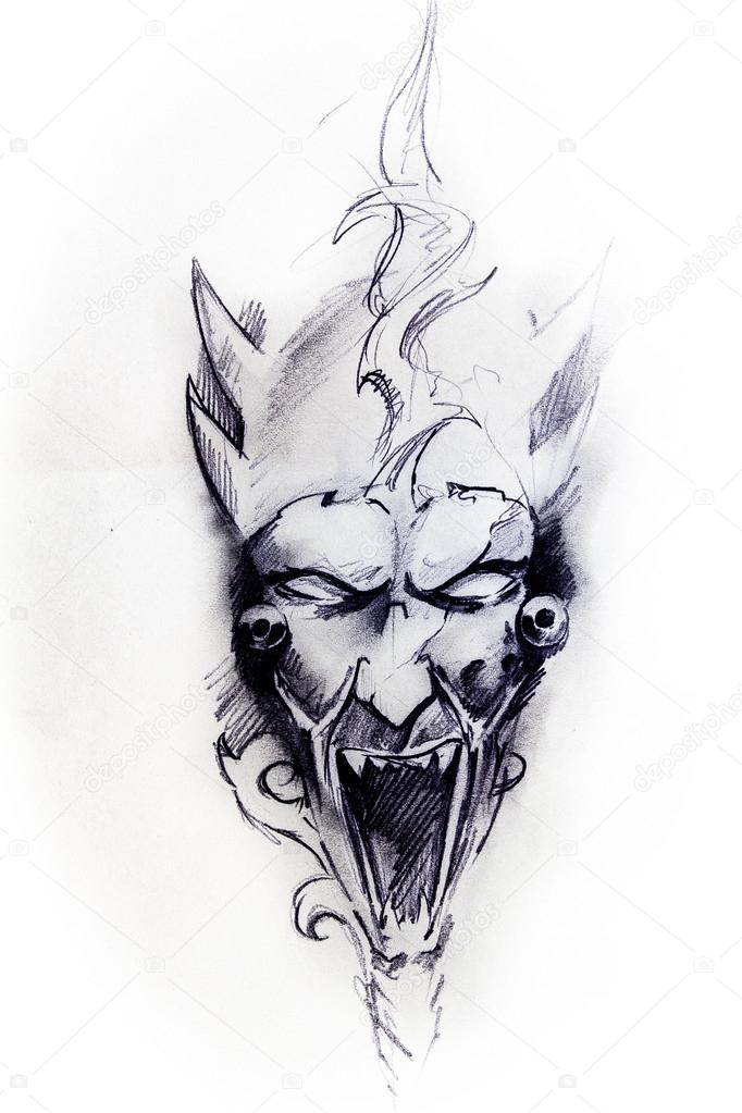 Devil head, sketch of tattoo