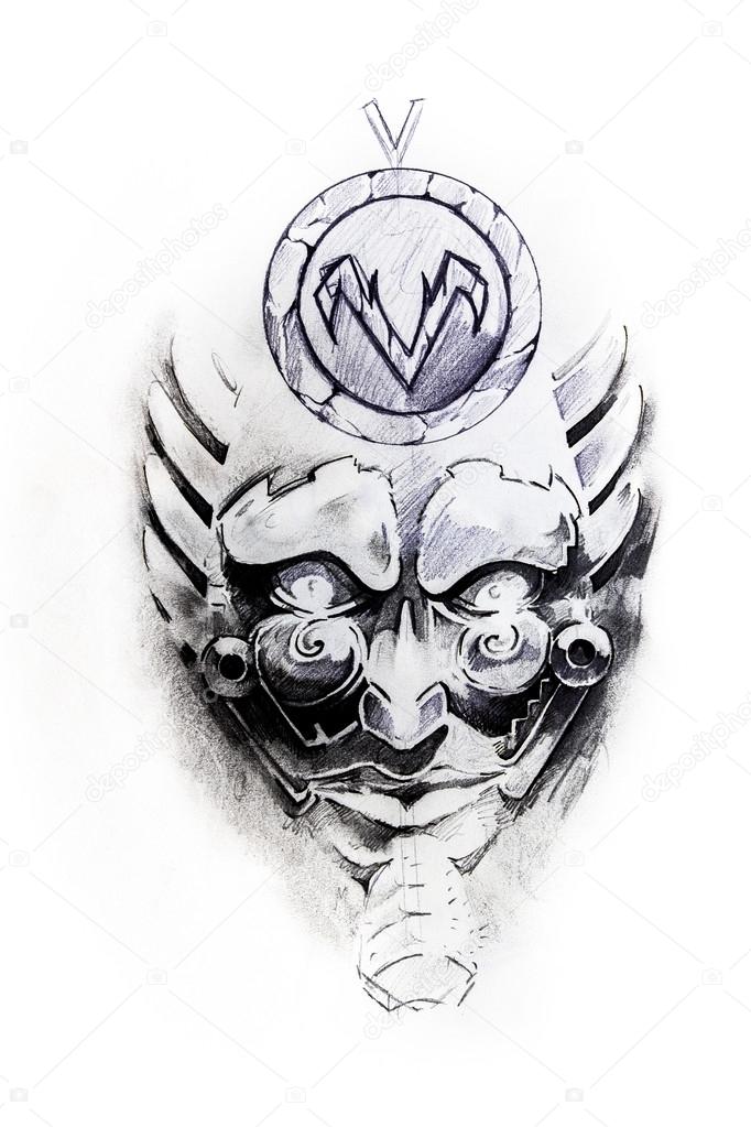 Mask, sketch of tattoo