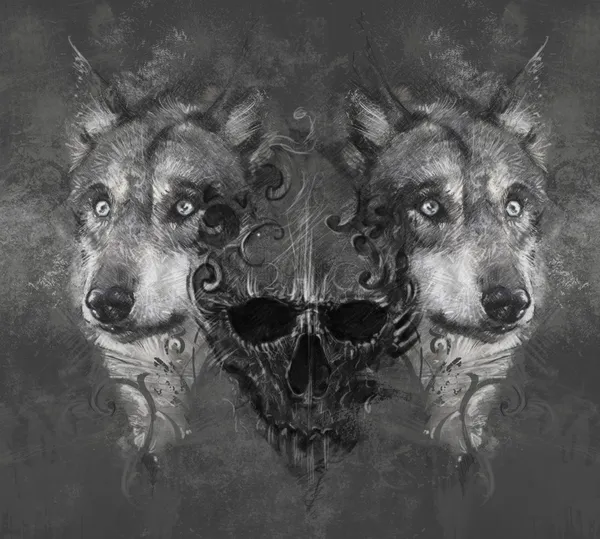 Wolf illustration with skull. — Stock Photo, Image
