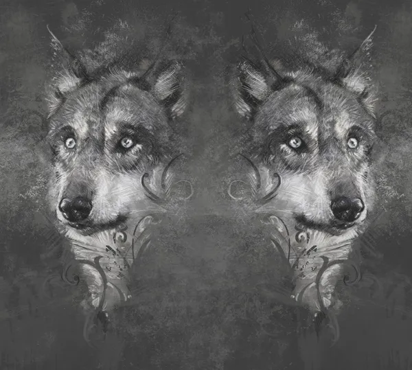 Wolfs. Tattoo design over grey background. Royalty Free Stock Images