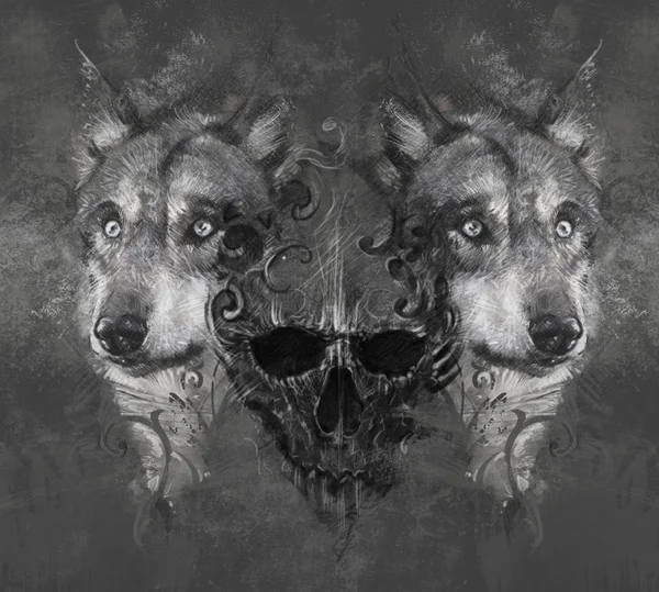Wolf illustration with skull. Stock Image
