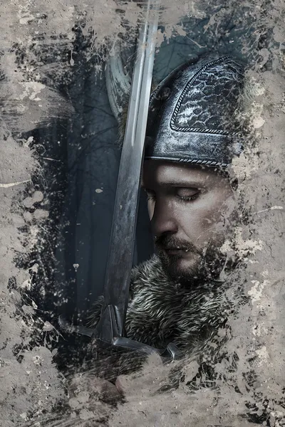 Viking savaşçı kask ile — Stok fotoğraf