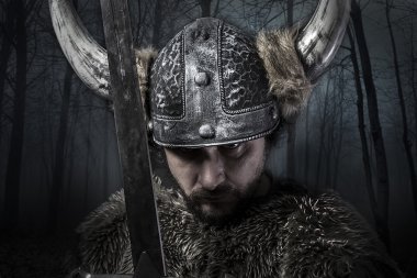 Viking savaşçı kask ile
