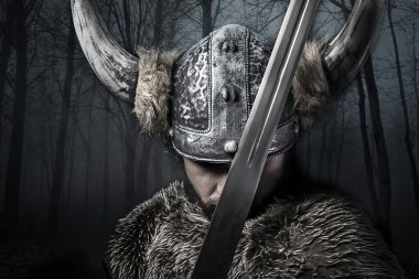 Viking savaşçı kask ile