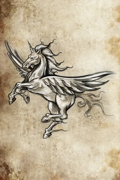 Tatuaje boceto de unicornio — Foto de Stock