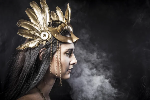 Woman with golden mask jewelry — Stock Photo, Image