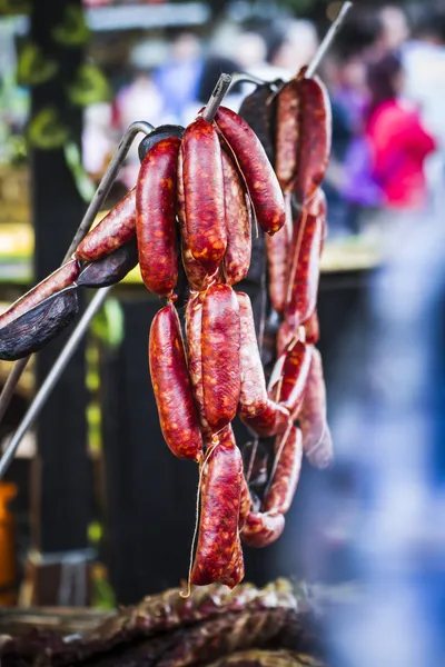Lots of sausages and chorizos — Stock Photo, Image