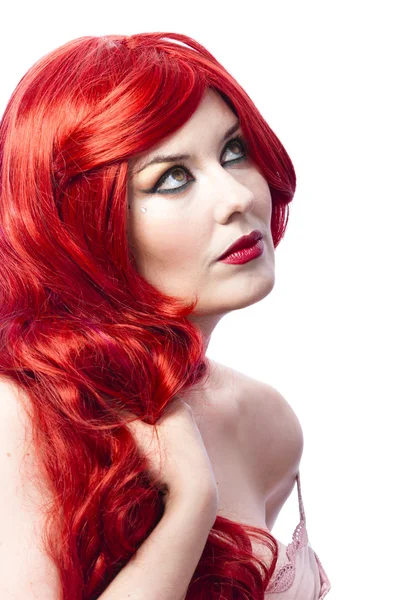 Piękne kobiety z kręconymi włosami czerwony — Zdjęcie stockowe