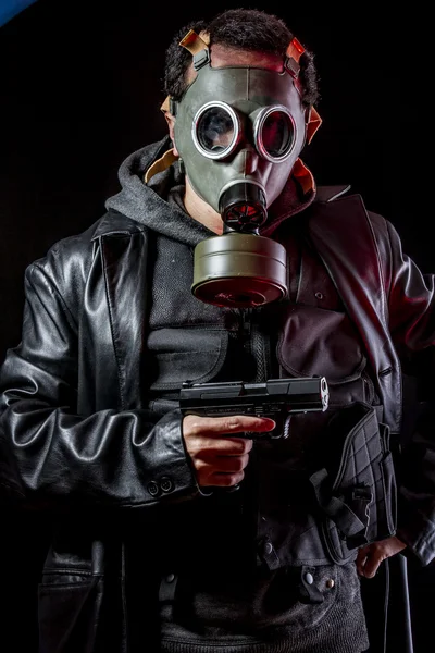 Private detective with gas mask — Stock Photo, Image