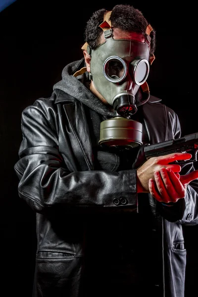 Private detective with gas mask — Stock Photo, Image