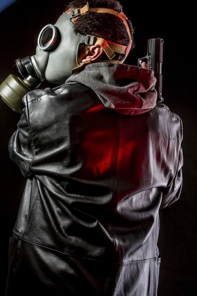 Private detective with gas mask — Stock Photo, Image