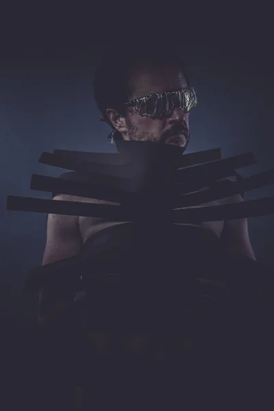 Man suit made with black strips — Stock Photo, Image