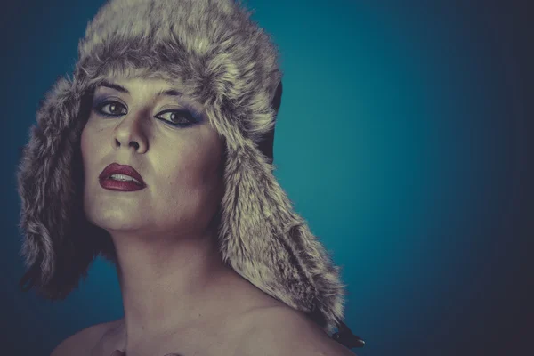 Beautiful woman with fur hat — Stock Photo, Image