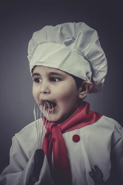 Grappige chef-kok van de jurk kind — Stockfoto