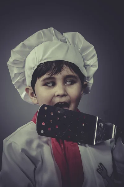 Jongen verkleed als een kok — Stockfoto