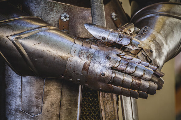 Metal gloves, medieval armor made of wrought iron