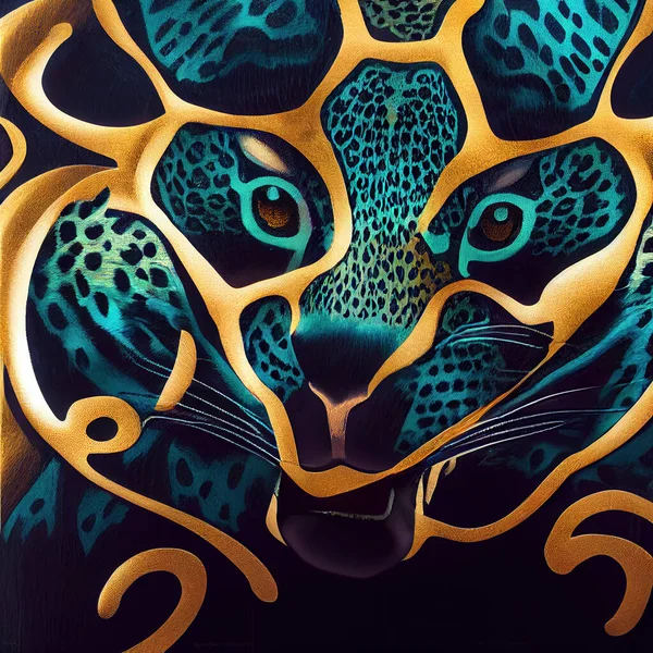 África Formas Coloridas Forma Tigre Leopardo Cabeça Onça Pintada Tecida — Fotografia de Stock