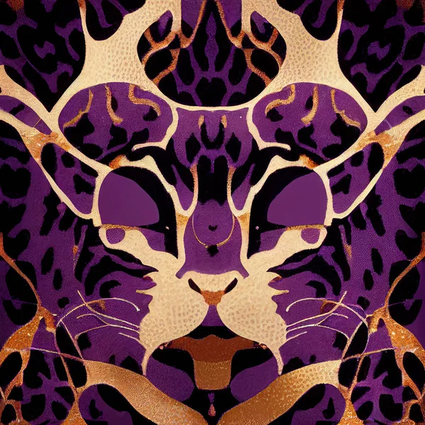Kolorowe Kształty Kształcie Głowy Tygrysa Lamparta Lub Jaguara Tkane Złotych — Zdjęcie stockowe
