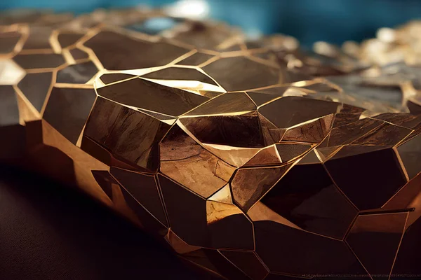 Polygon Geometric Golden Background Carbon Fiber Hexagons Gold Waters Colored — Stock Photo, Image