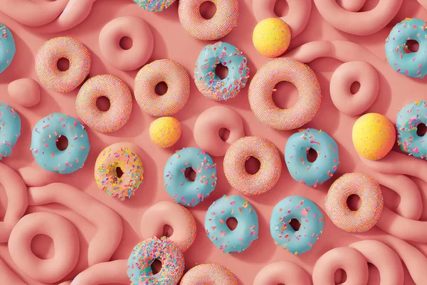 Donuts Rows Colors Tasty Flavors Creative Background Sweets Candies Colorful — Stock Photo, Image