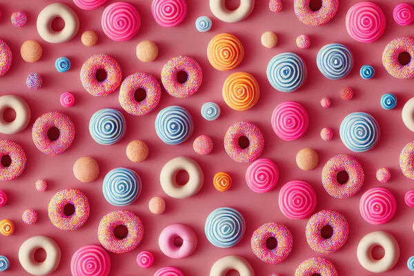 Donuts Rows Colors Tasty Flavors Creative Background Sweets Candies Colorful — Stock Photo, Image