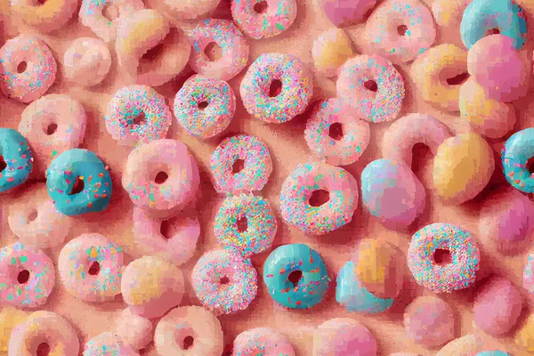 Donuts Rijen Van Kleuren Smakelijke Smaken Creatieve Achtergrond Van Snoepjes — Stockfoto